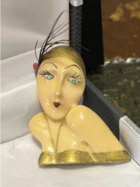 Vintage Art Deco Style “1920’s Flapper Girl” Bust Brooch -